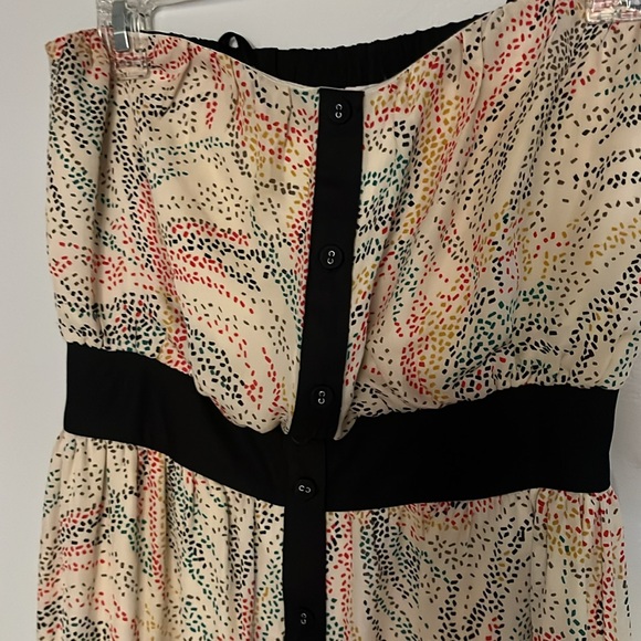 Hype Strapless Midi Dress Size 4 100% Silk Abstract Specked Design Black Trim - Picture 3 of 14